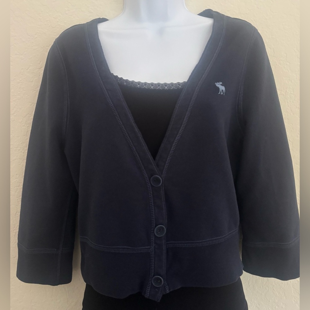 ABERCROMBIE & FITCH Vintage Y2K Navy V-Neck 3 Button Cropped Cardigan Womens XL